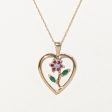 Multi Gemstone Flower & Heart Pendant Necklace | 0.26ctw | 18  | Sale