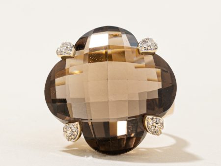 Smoky Quartz & Diamond Cocktail Ring | 28.00ct, 0.08ct | SZ 8 | Hot on Sale