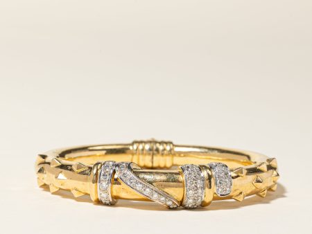 18K Yellow Gold Studded Design Bangle Diamond Bangle Bracelet | 1.54ctw | 6.5  | Online Sale