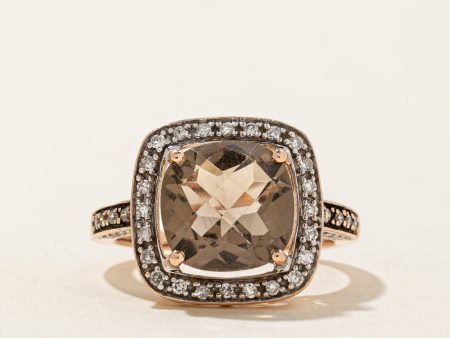 Smoky Quartz & Diamond Halo Cocktail Ring | 3.00ct, 0.24ctw | SZ 7 | Online Sale