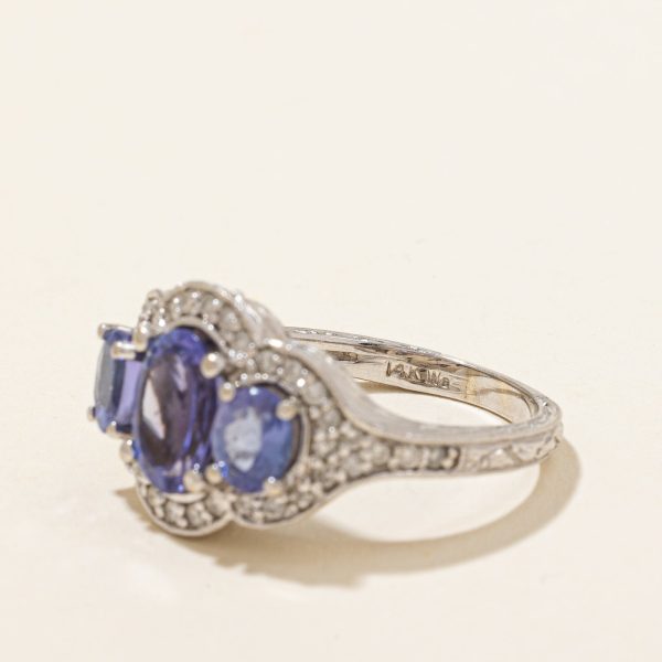 Three Stone Tanzanite & Diamond Ring | 1.50ctw, 0.19ctw | SZ 6 | Online Sale