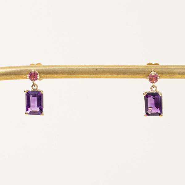 100 Ways  Amethyst & Tourmaline Drop Earrings | 1.84ctw, 0.26ctw | Hot on Sale