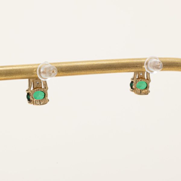 Emerald Simulant & Diamond Stud Earrings | 0.90ctw, 0.03ctw | Online Sale