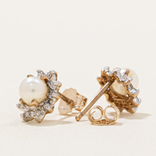 Pearl & Diamond Halo Earrings | 1.00ctw, 0.10ctw | Online