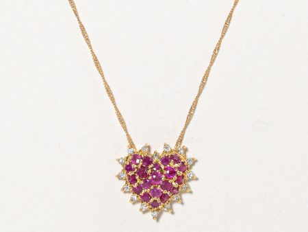 Ruby & Diamond Heart Pendant Necklace | 1.00ctw, 0.18ctw | 16  | Fashion