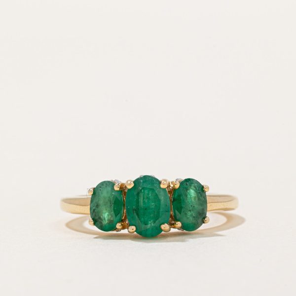 Three Stone Emerald & Diamond Ring | 1.10ctw, 0.06ctw | SZ 7 | Online Hot Sale