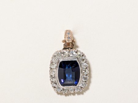 Old European Diamond Pendant with Synthetic Sapphire | 1.8ctw 4.5ct 0.01ctw  | Fashion