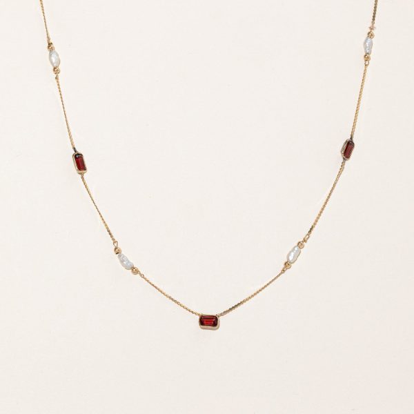 Garnet & Rice Pearl Necklace | 5.00ctw | 24  | Online now