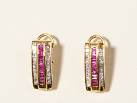 18K Yellow Gold Ruby & Diamond Earrings | 0.85ctw, 0.63ctw | Sale