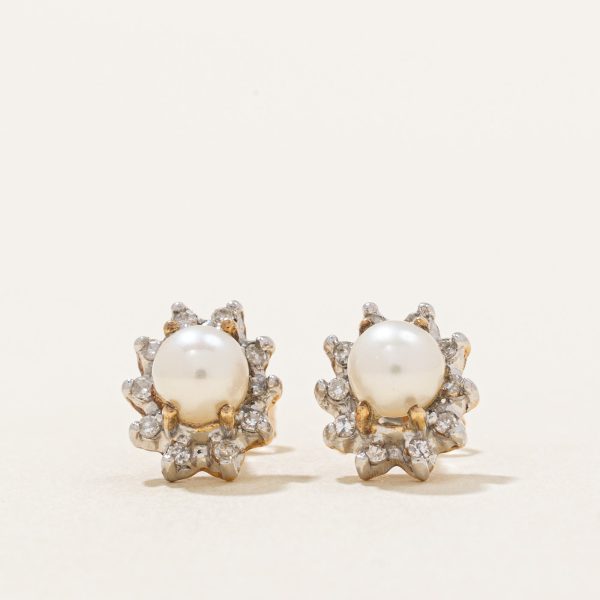 Pearl & Diamond Halo Earrings | 1.00ctw, 0.10ctw | Online