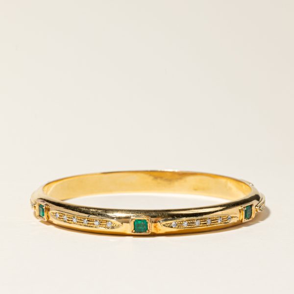 18K Yellow Gold Emerald & Diamond Bangle | 0.55ctw, 2.81ctw | 7.75  | Cheap