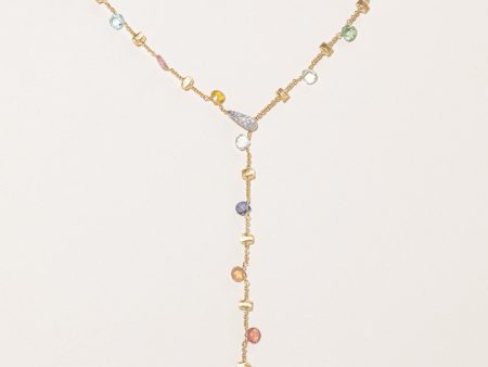 Marco Bicego by Birks  18k Yellow Gold Multi Gem and Diamond Lariat | 10.5ctw | 14  For Sale