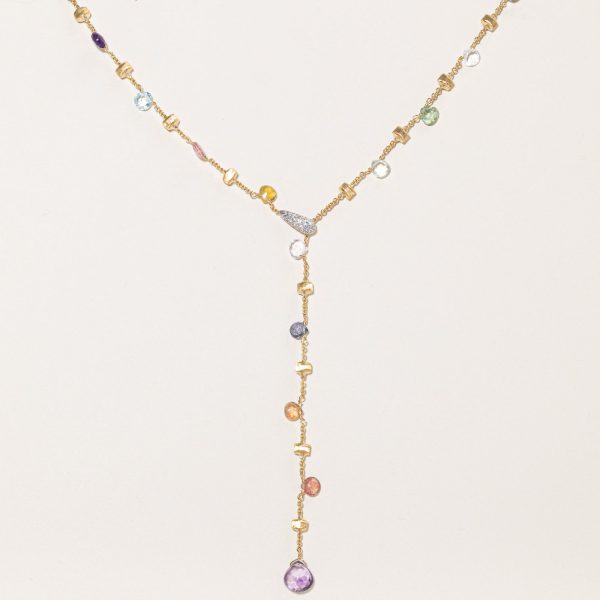 Marco Bicego by Birks  18k Yellow Gold Multi Gem and Diamond Lariat | 10.5ctw | 14  For Sale