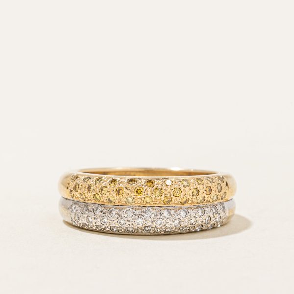 Two Tone Gold Pavé Set Diamond Double Band | 0.18ctw, 0.18ctw | SZ 6.5 | Online