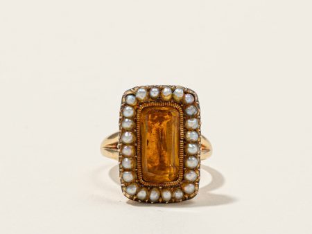 Vintage Orange Glass & Pearl Cocktail Ring | 2.50ct | SZ 6.5 | Online Sale