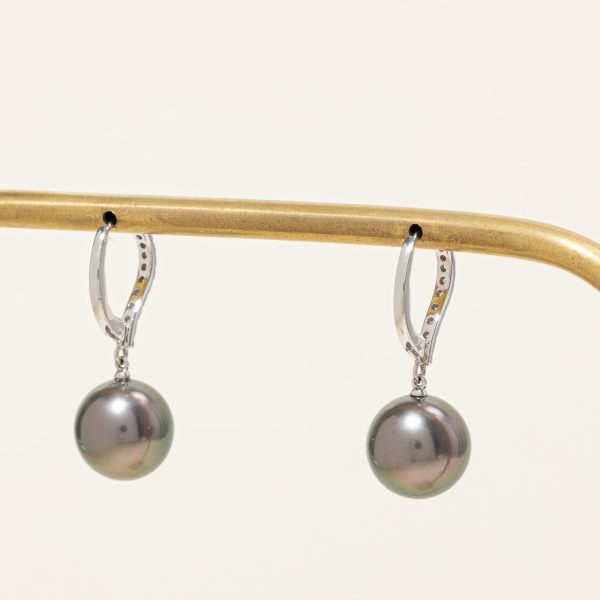 Mikimoto  Classic Elegance Black South Sea Pearl and Diamond Earrings | 10-10.5mm, 0.20ctw | Online Sale