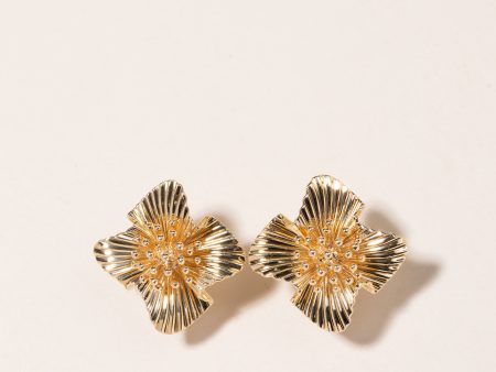 14K Yellow Gold Floral Earrings For Cheap