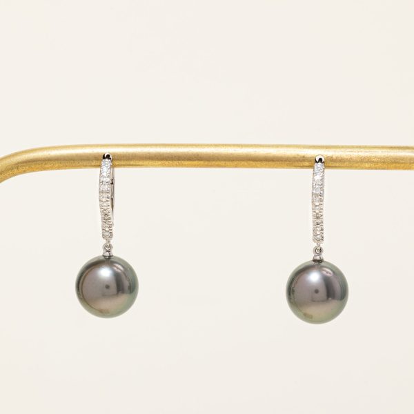 Mikimoto  Classic Elegance Black South Sea Pearl and Diamond Earrings | 10-10.5mm, 0.20ctw | Online Sale